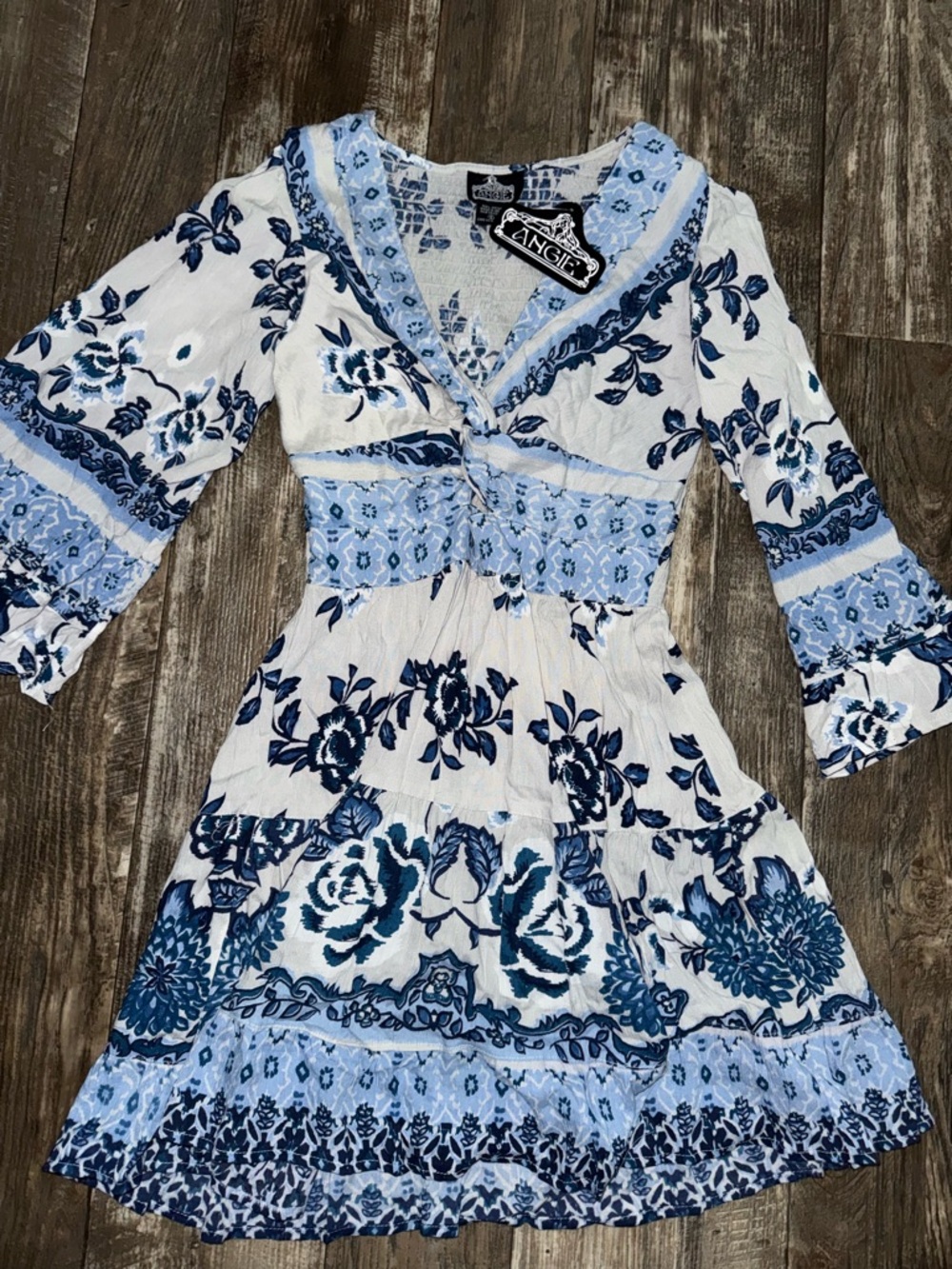 Angie White & Blue Floral Dress